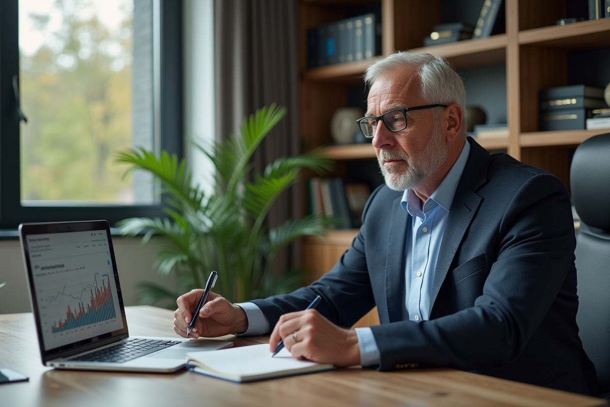 Analyste financier seul dans son bureau à la maison