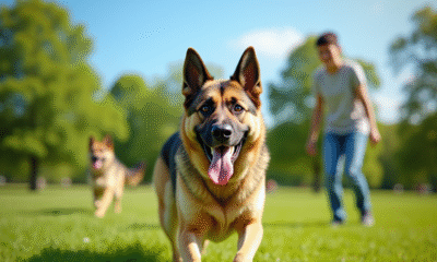 Chien berger husky jouant dans un parc ensoleille