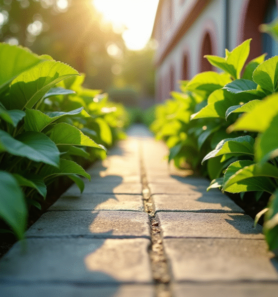 Cloture de jardin entre deux espaces verts ensoleilles
