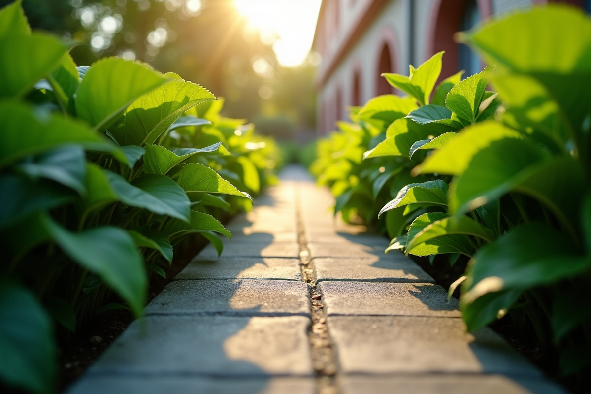 Cloture de jardin entre deux espaces verts ensoleilles