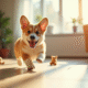 Chiot corgi joueur dans un salon ensoleille