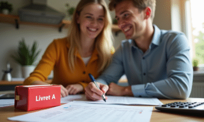 Jeune couple souriant en gestion financière à la maison