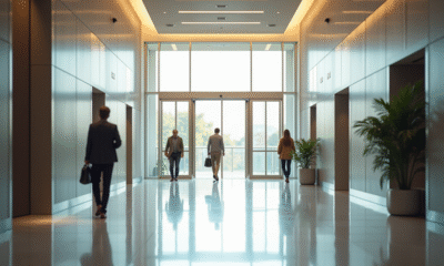 Entrée lumineuse d'un lobby moderne avec portes automatiques