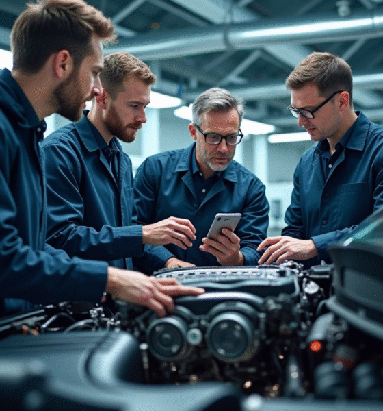 Équipe d'ingénieurs automobiles en laboratoire moderne
