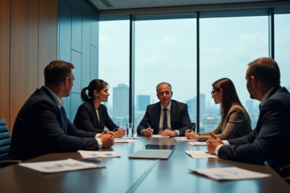 Groupe de professionnels en réunion d'affaires modernes