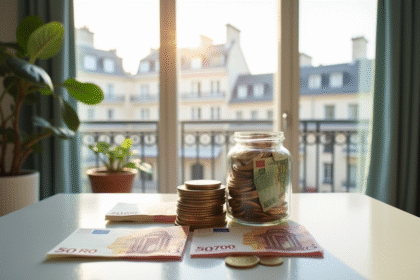 Pile de billets et pots à économies dans un appartement parisien