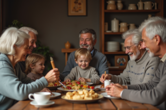 Famille multigenerational partageant un repas traditionnel