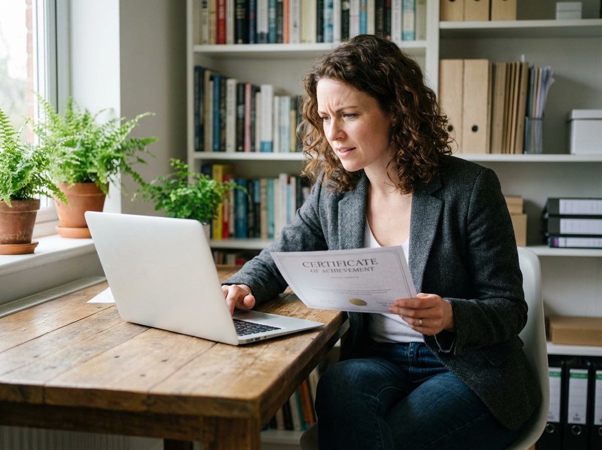 Femme au bureau avec documents et ordinateur