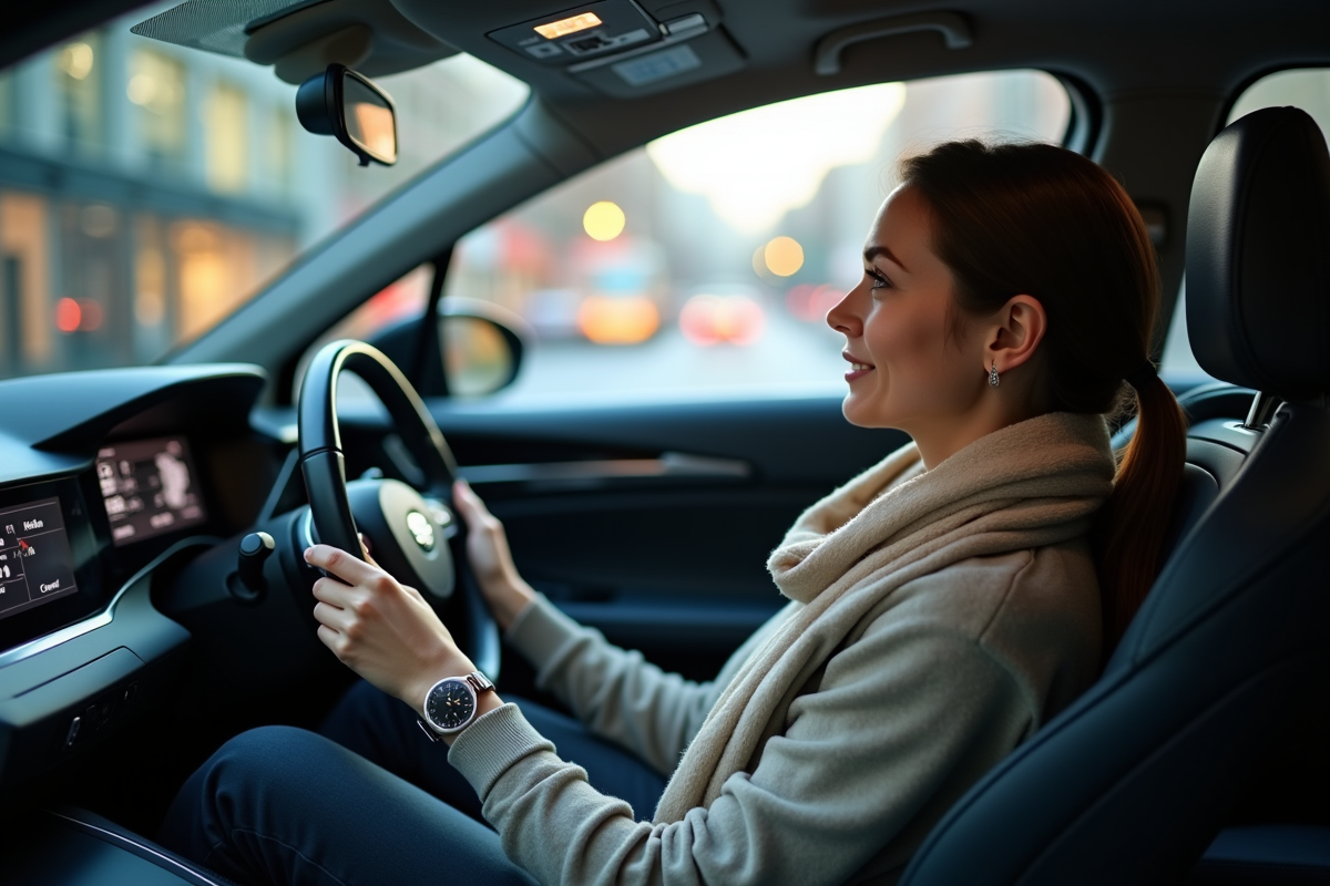 Femme dans une voiture hightech au design moderne