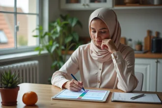 Jeune femme organisée avec tablette et planner pour prieres