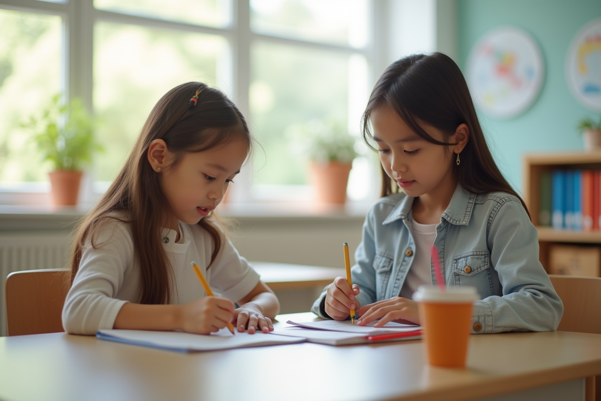 Jeune femme et enfant dans une salle lumineuse
