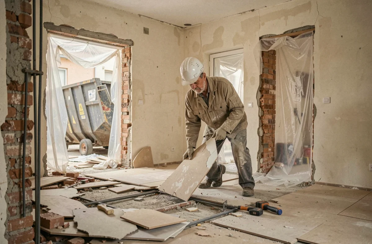 Spécialiste de Générale De Renovation évacuant des gravats et matériaux lors d'un débarras de rénovation à Marseille