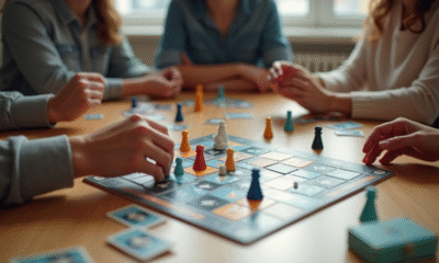 Groupe d'amis jouant à des jeux de société modernes
