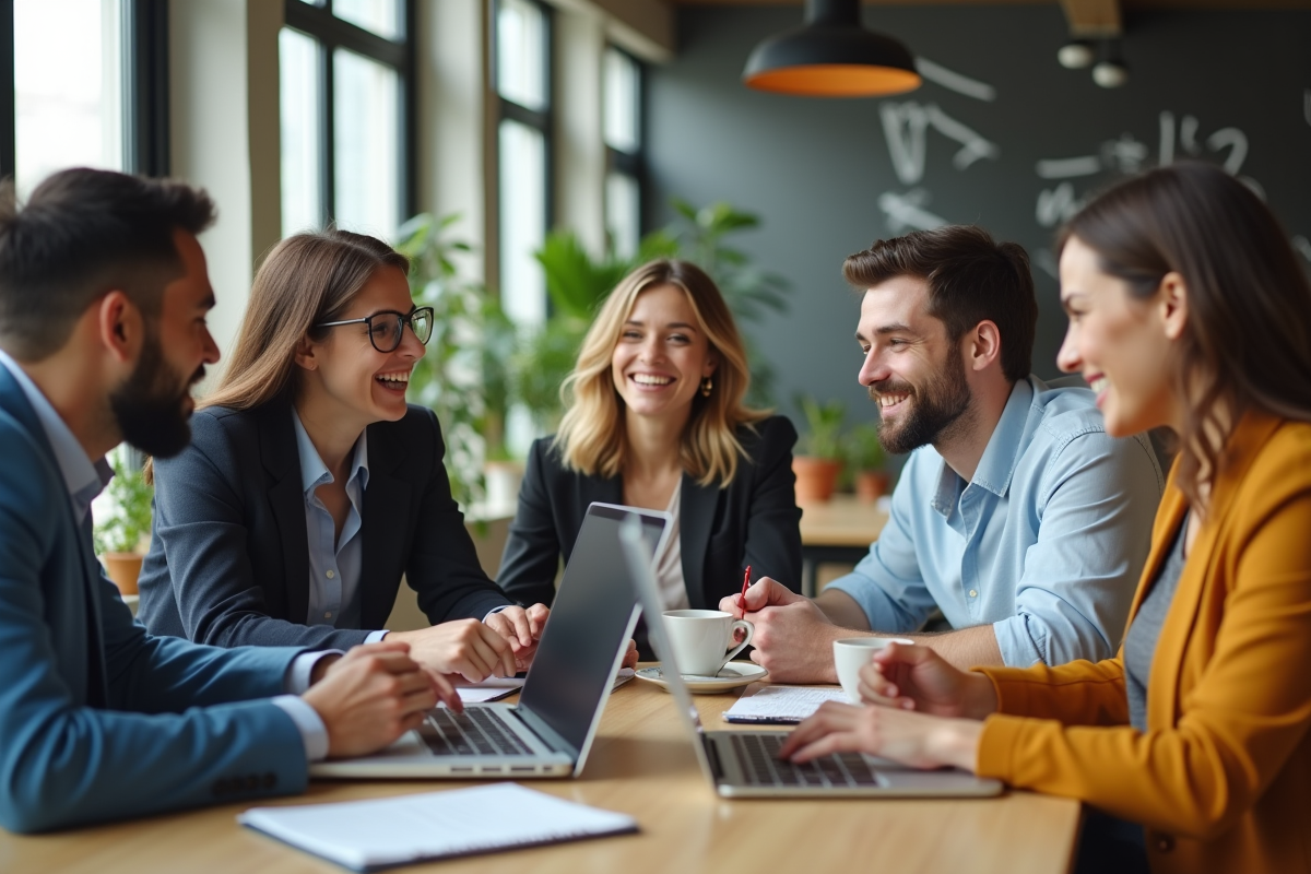Groupe de millennials travaillant ensemble dans un bureau lumineux