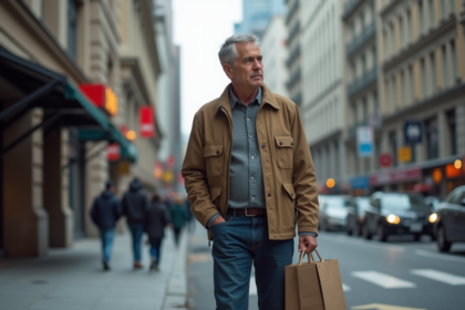 Homme moyenâge en vêtements de travail dans une ville