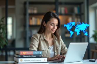 Jeune femme en bureau lisant un document sur la cybersécurité