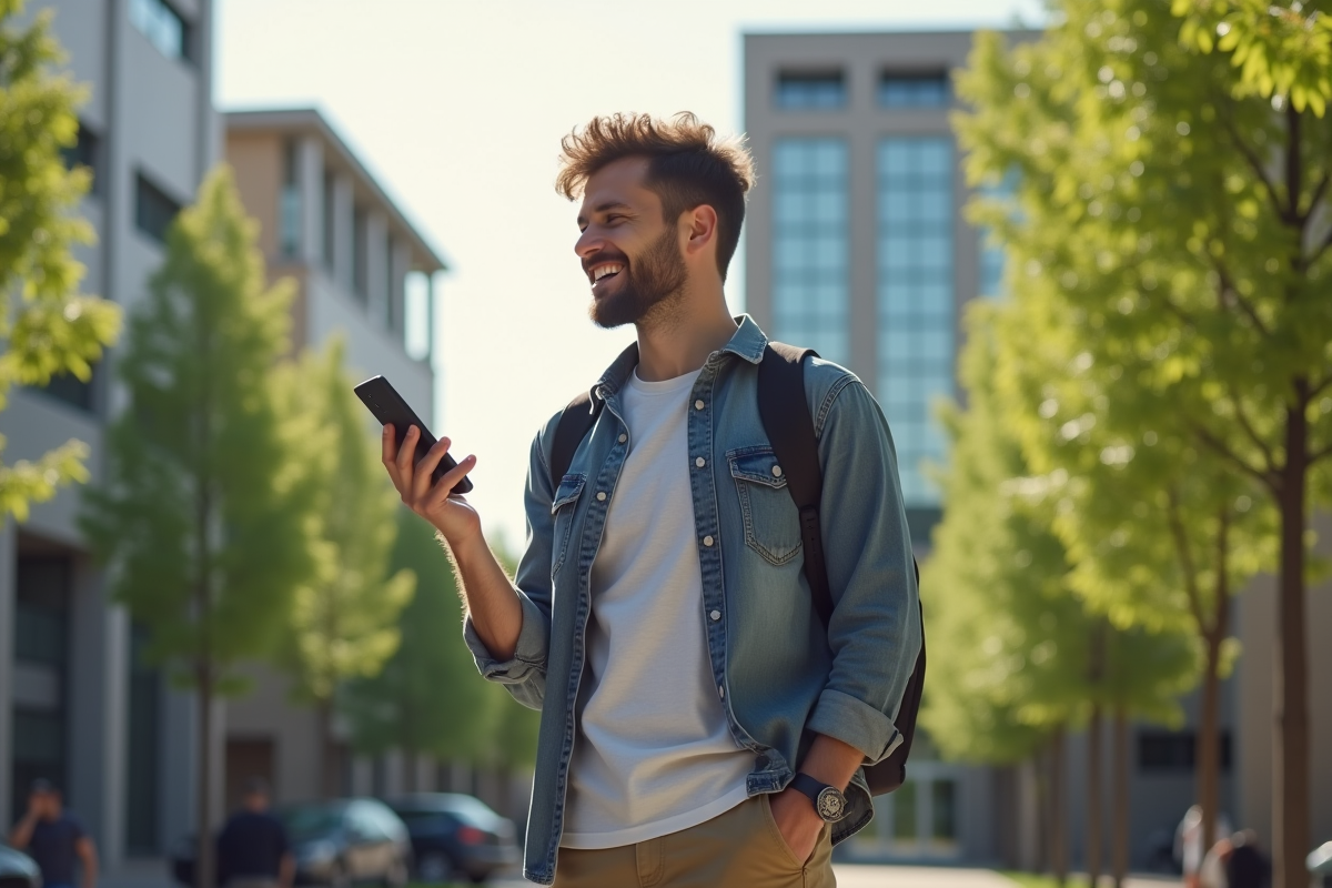 Étudiant heureux recevant une nouvelle sur son prêt étudiant