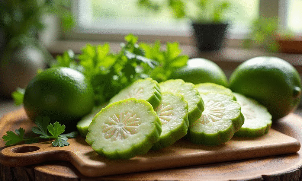 Jicama fraîche tranchée avec citron vert et coriandre