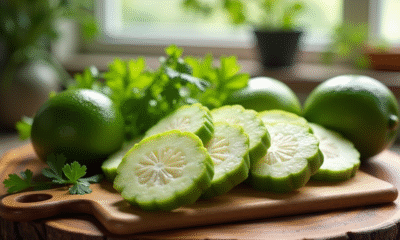 Jicama fraîche tranchée avec citron vert et coriandre