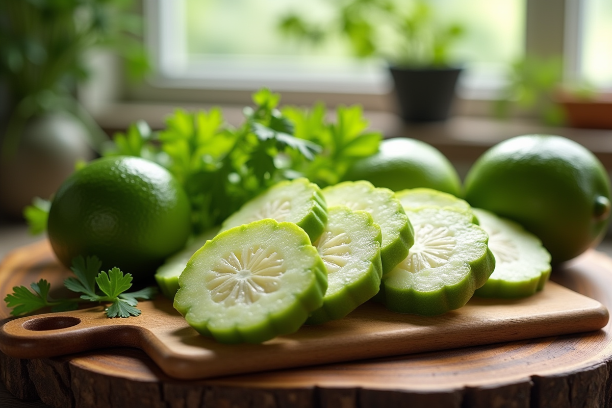 Jicama fraîche tranchée avec citron vert et coriandre