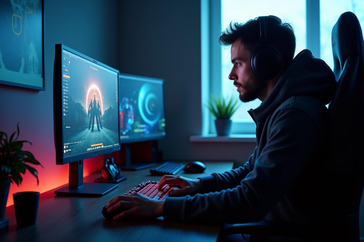 Gamer concentré devant son ordinateur avec erreur Valorant