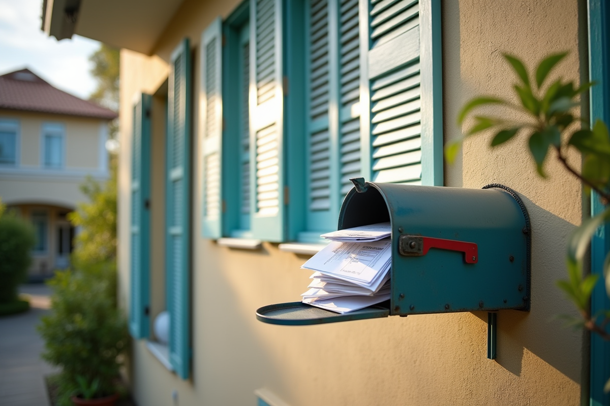Maison de vacances avec volets fermes et boîte aux lettres pleine