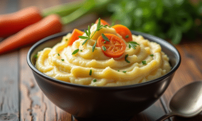 Bol de purée de carottes et pommes de terre aux herbes
