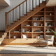 Salon moderne avec coin lecture sous l'escalier en bois